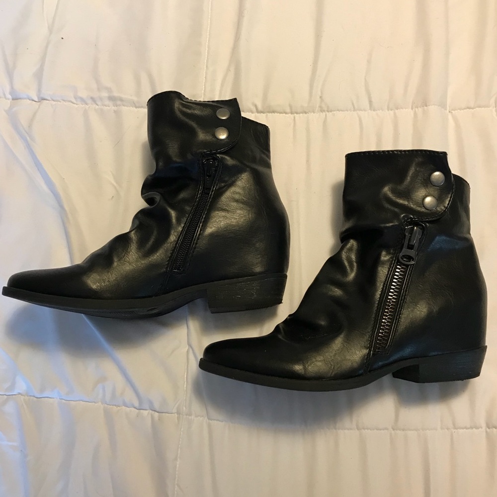 Diba Faux Black Leather Moto Ankle Boot Bootie 7.5